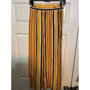 New Look Womens Wide Leg Striped Pants Yellow Orange Black White Size M Boho